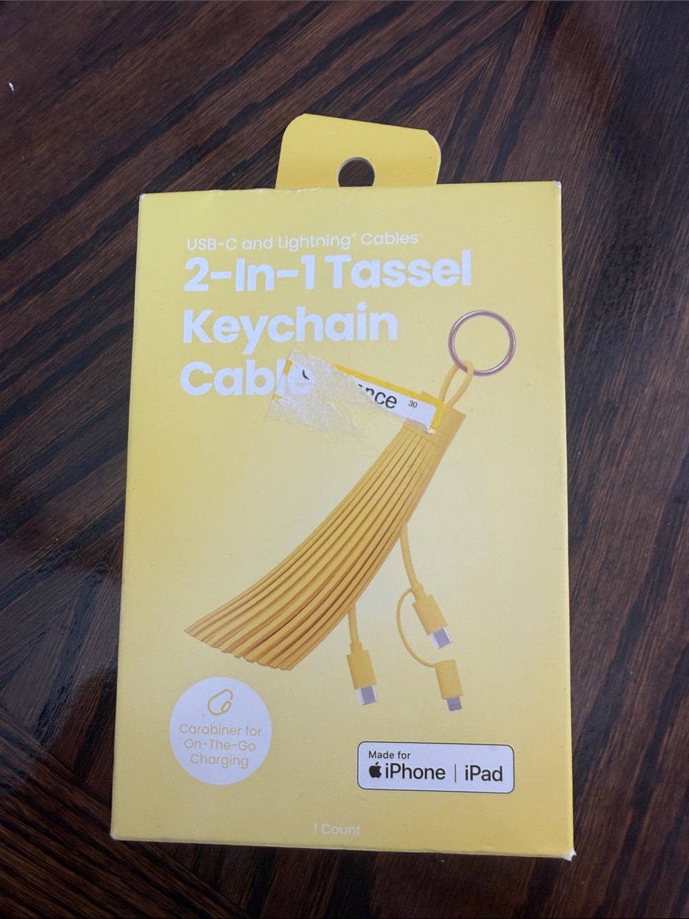 2-In-1 Tassel Keychain Cable USB-C & Lightning - Yellow